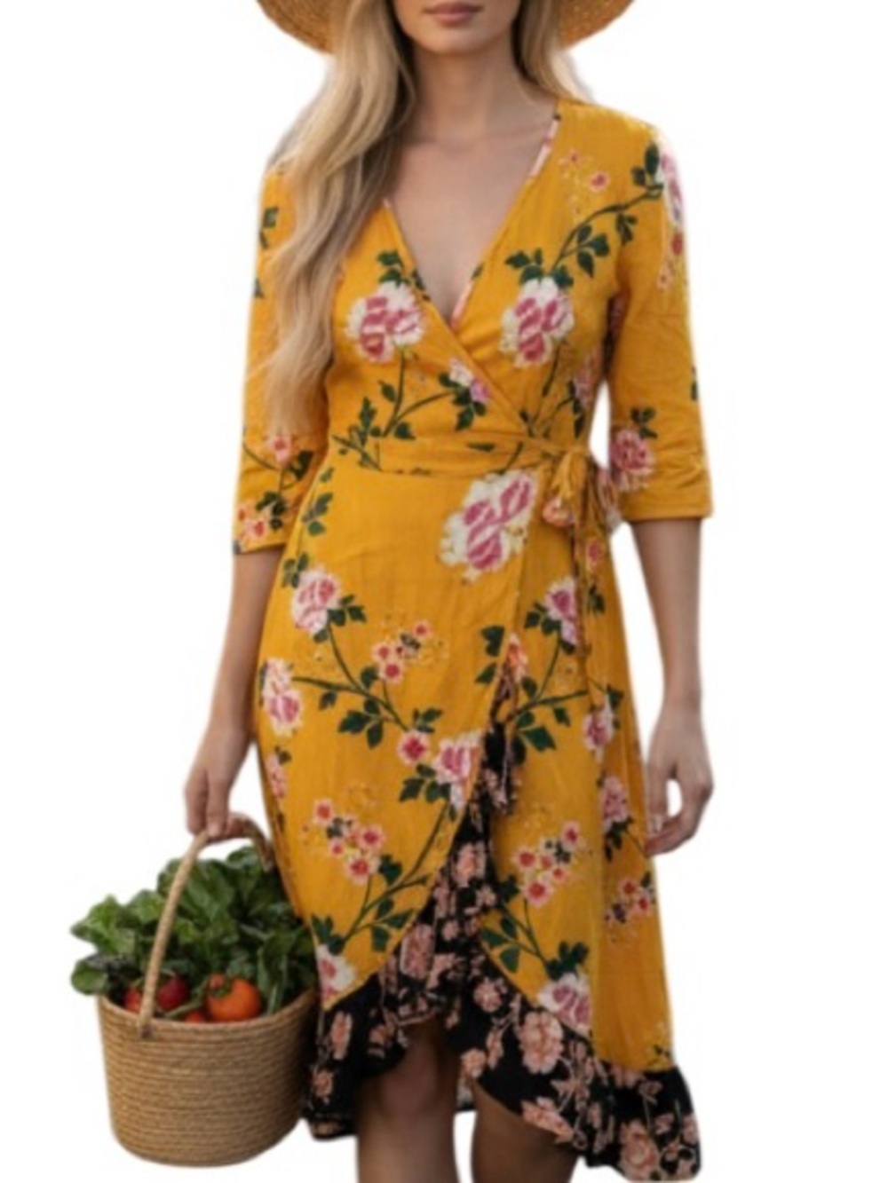 COTTON ON 🌻 Floral Wrap Dress in Yellow and Black